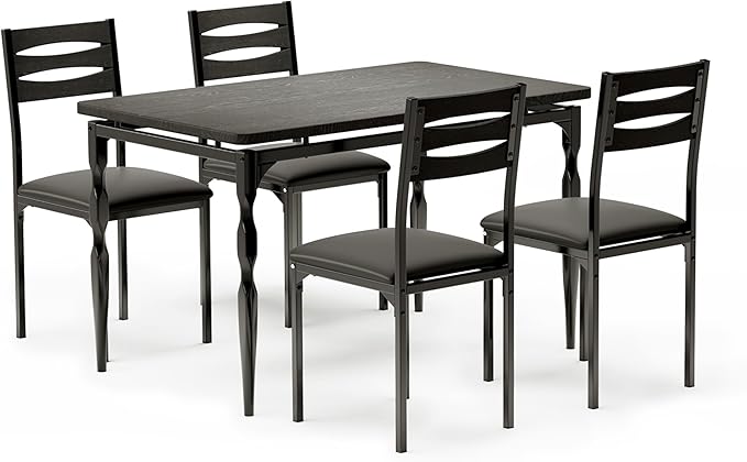 Table Set, 5 Piece Industrial Farmhouse Dining Set for 4