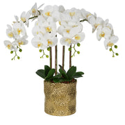 Artificial Orchid Plants & Flowers Arrangement in Ceramic Pot, Fake Faux White Orchid