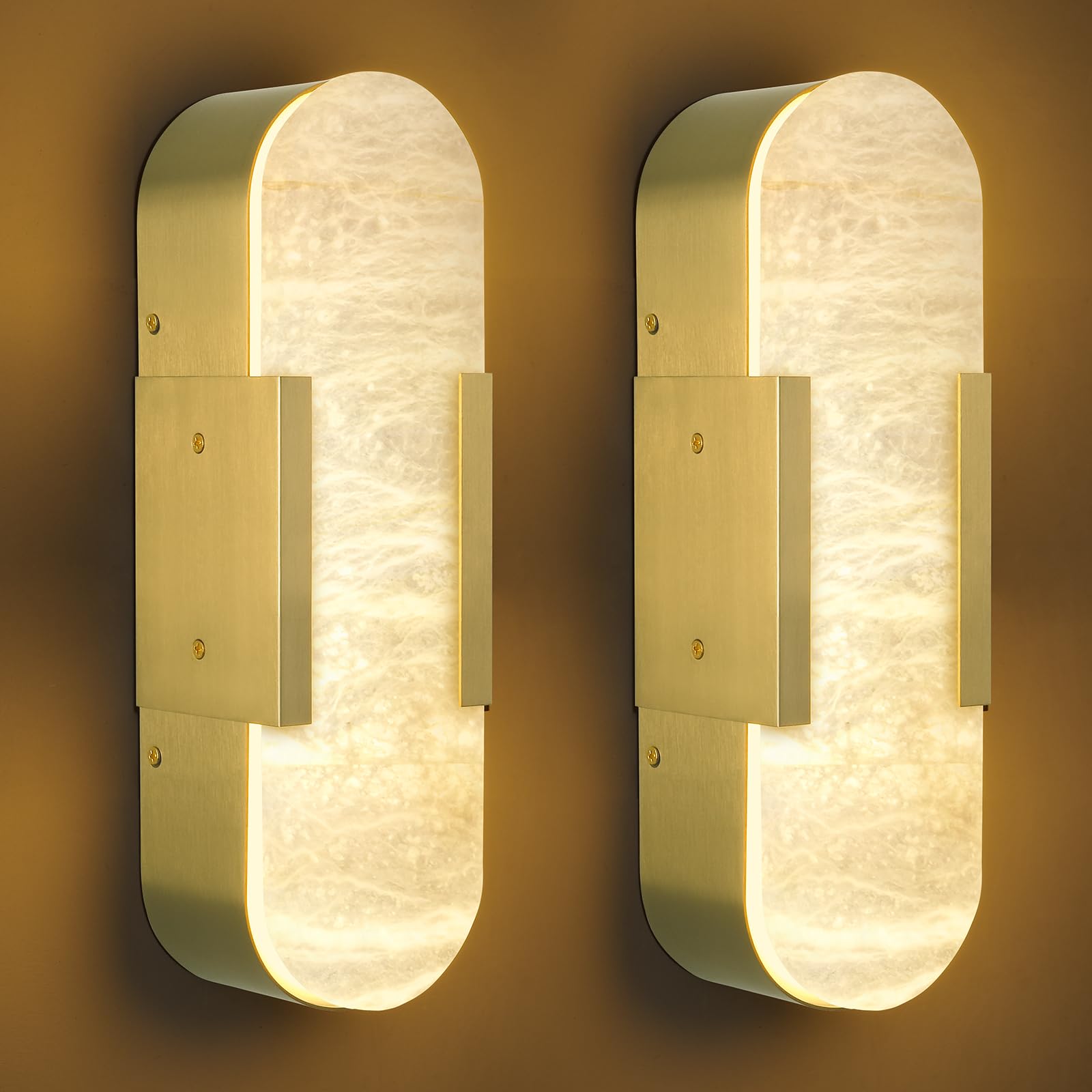 Alabaster Wall Sconce, 13.8" Natural Marble Wall Sconce, Brass Alabaster Sconces Set