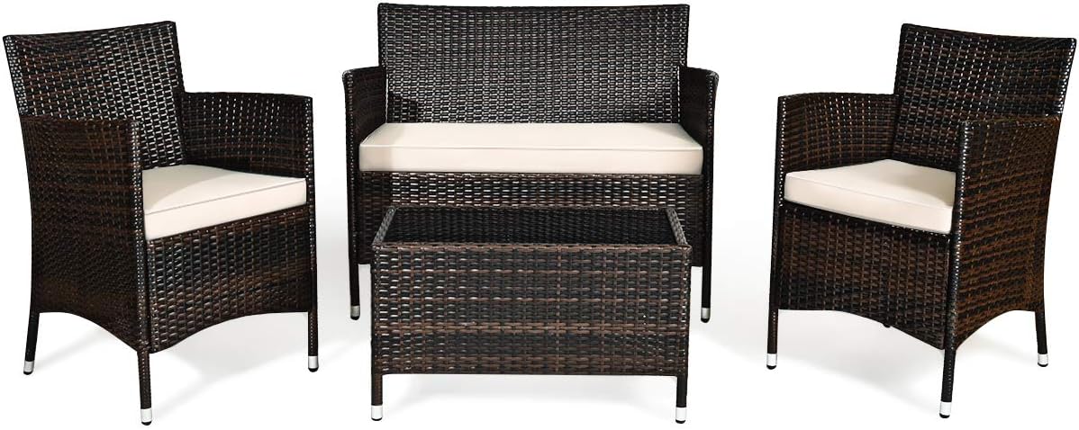 4-Piece Wicker Patio Furniture Set, Outdoor Rattan Sofa Couch Set
