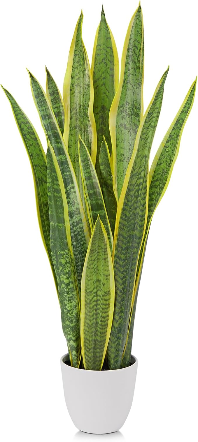 2 Set Artificial Snake Plant Potted, 28 Inch Faux Sansevieria Trifasciata Plants Large Tall