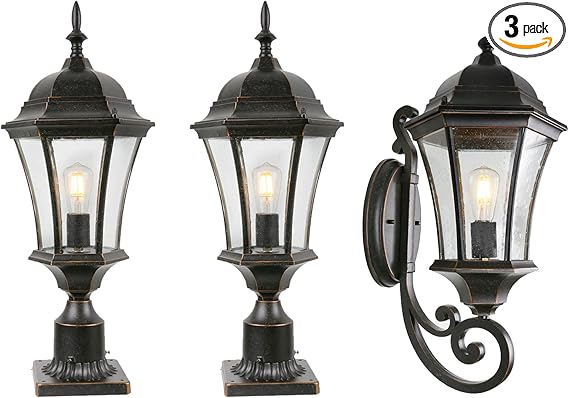 Outdoor Light Fixture, 1*Wall Mount (No Sensor) + 2* Post/Pier Mount (No Sensor)