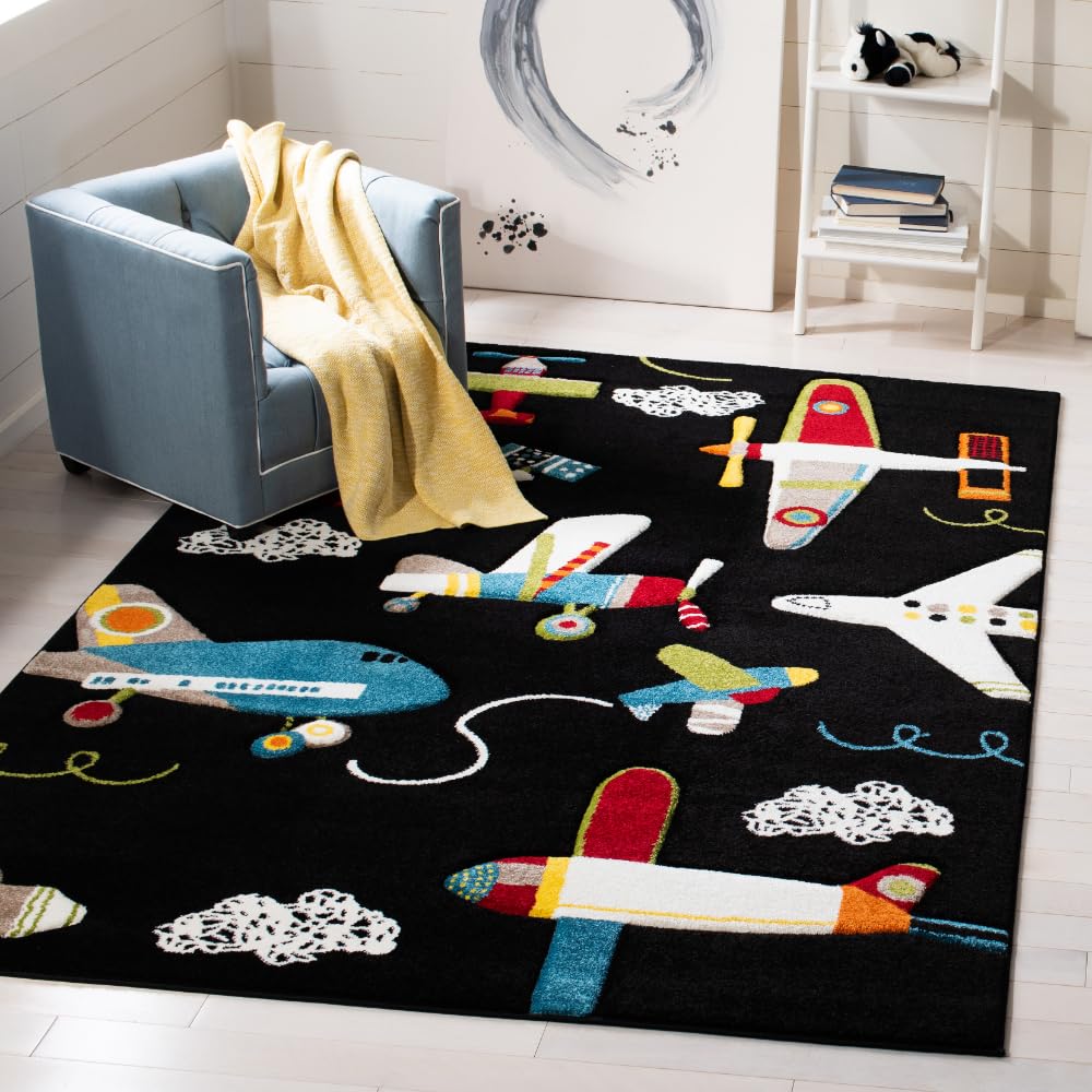 Carousel Kids Collection Accent Rug - 4' x 6', Black & Ivory