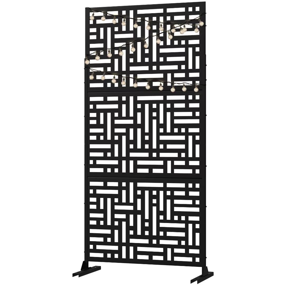 Metal Privacy Screen with Stand - Freestanding Outdoor Decorative Privacy