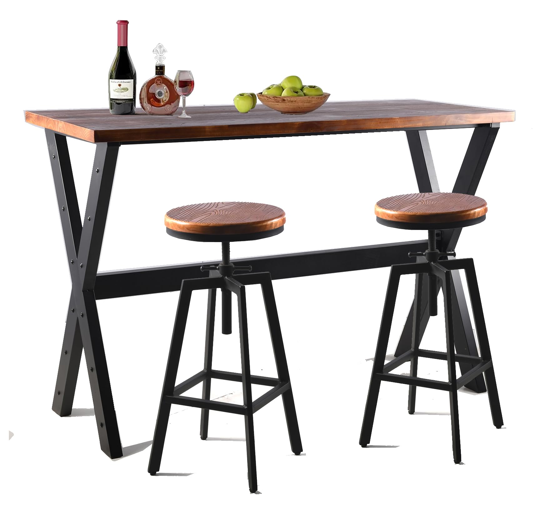Bar Table, 47.24"L×41.33"H Bar Height Pub Table High Top Rectangular Sofa Console Table Kitchen Dining Coffee Table, for Narrow Space, Living Room, Indoor, Rustic Brown Wood, Industrial Black Metal