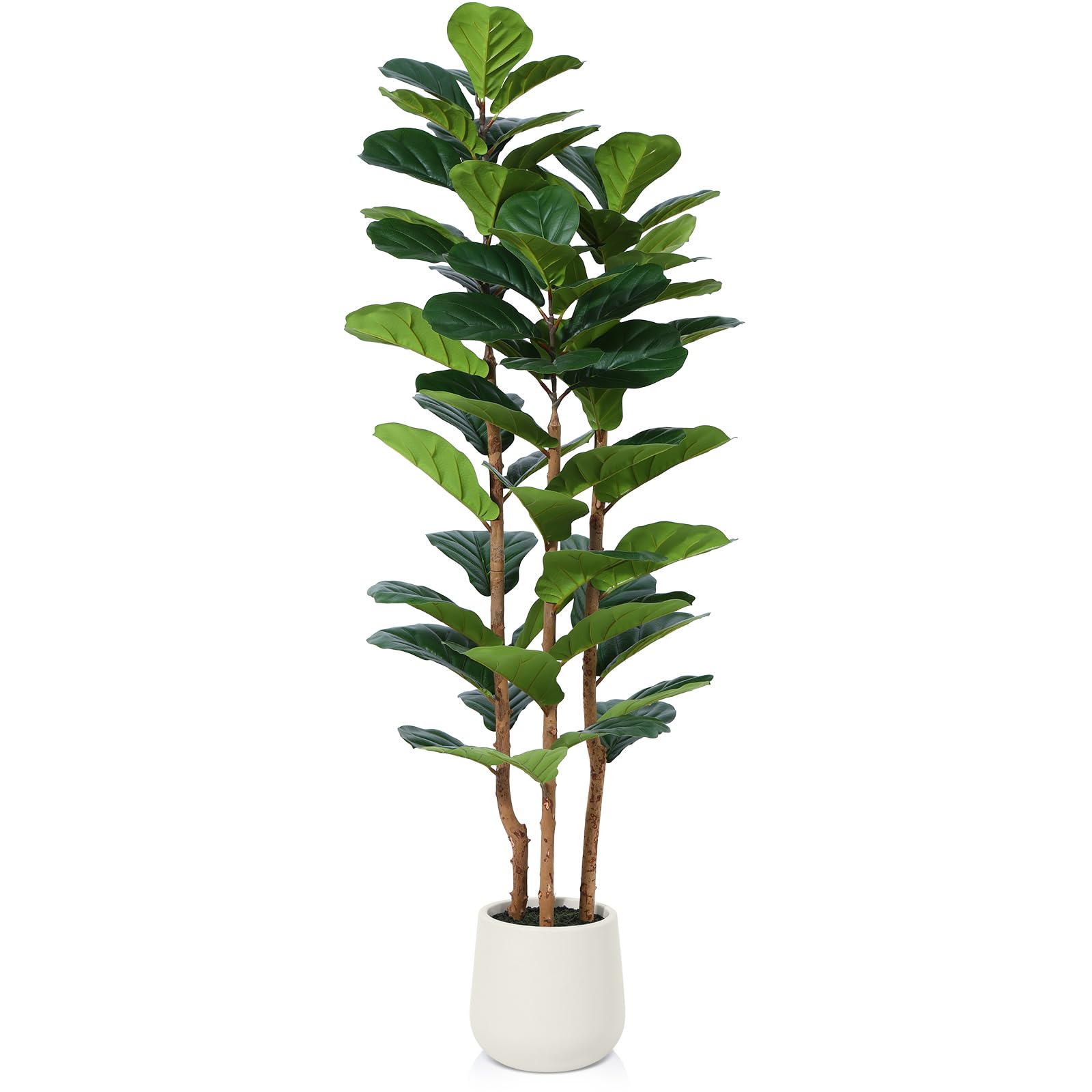 Artificial Fiddle Leaf Fig Tree with White Planter,5ft Tall Fake Tree