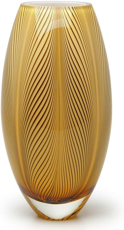 Glass Vase Black and White Feather Pattern Hand Blown Murano-Style Art Glass