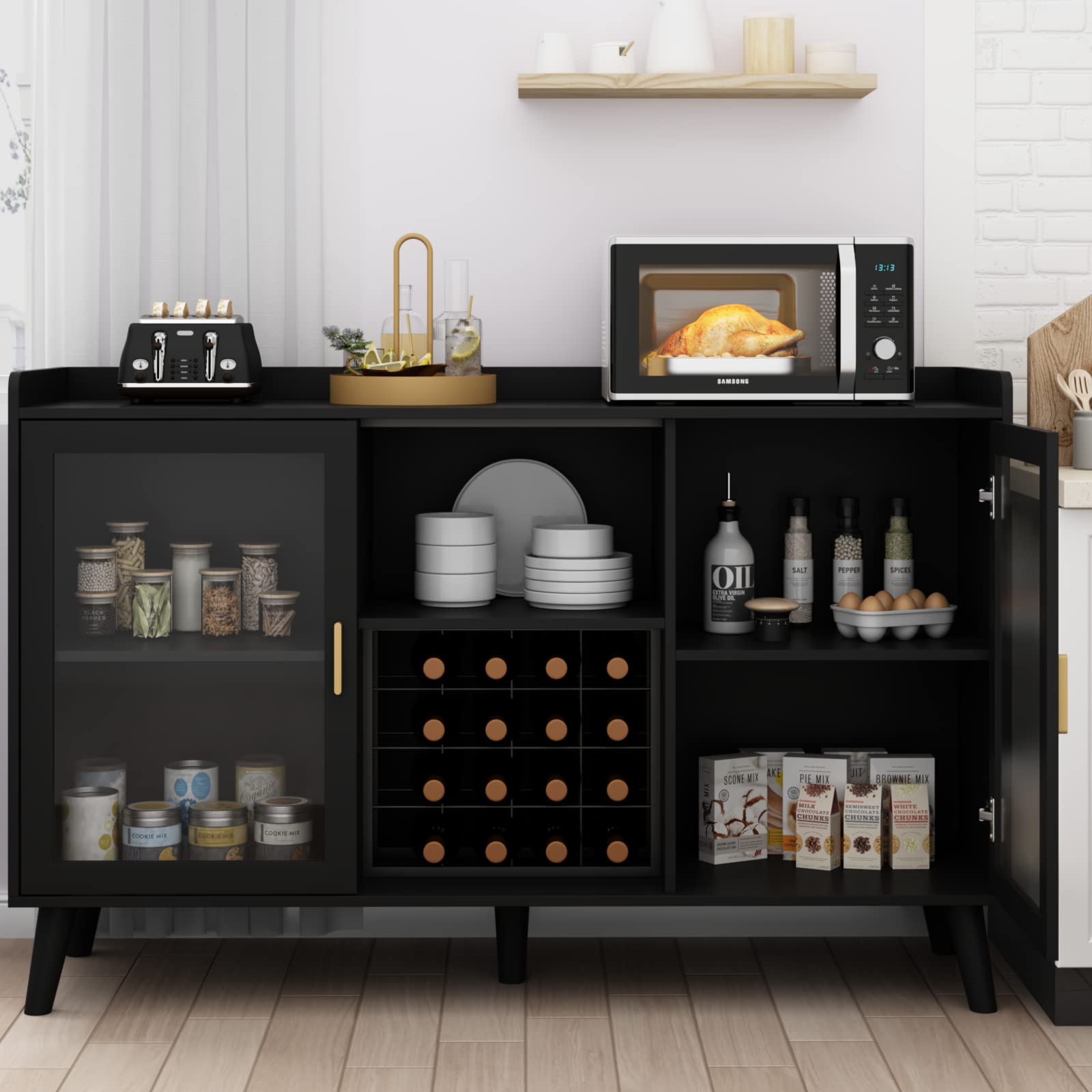 Wine Bar Cabinet with Led Light, Home Coffee Cabinet with Wine and Glass Rack