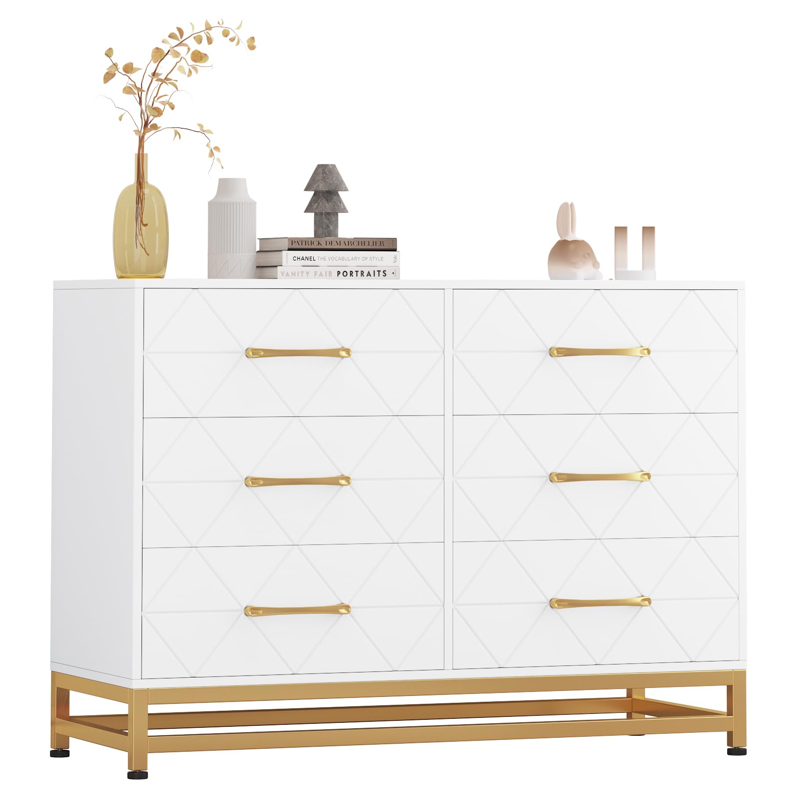 White Dresser for Bedroom with 6 Drawers, Wood Chest of Drawers