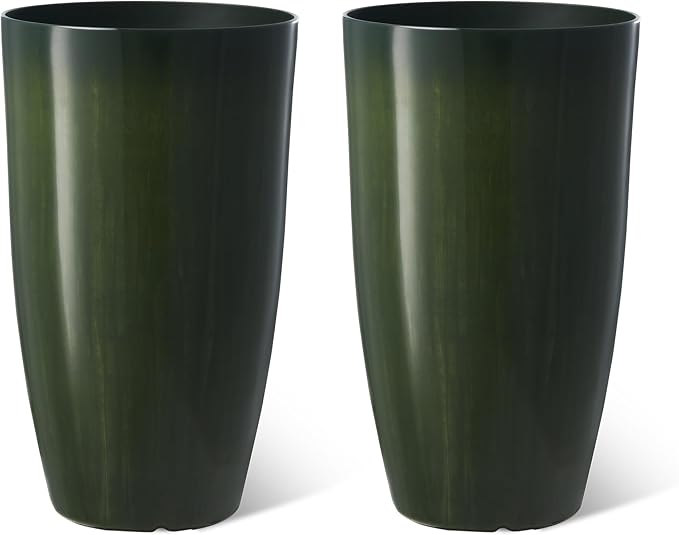 23.5" H Oversized Tall Round Tapered Planter, Set of 2 Large Gradient Cobalt Blue Faux