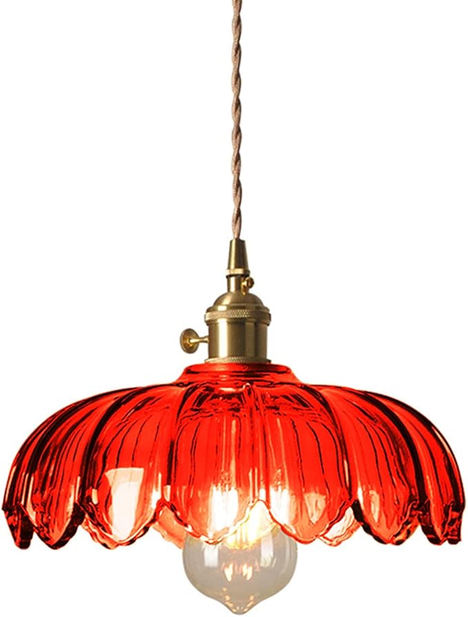 Industrial Vintage Pendant Lighting Fixture Glass Lotus Lamp Shade Farmhouse Pendant