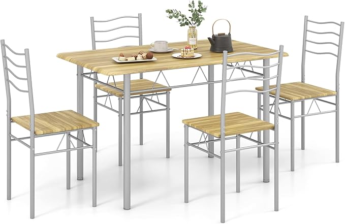 Kitchen Table Chairs Set of 4, 5 Piece Metal Rectangular Dinette Set
