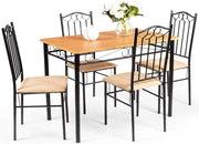 5-Piece Dining Table Set, Rectangular Dining Table with 4 Cushioned Chairs, Modern