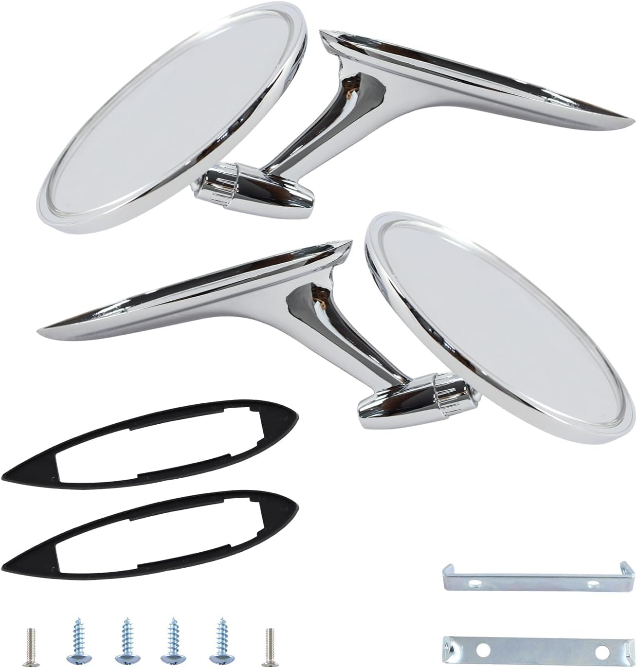 Outside Rearview Round Bowtie Mirrors Ribbed Base Left & Right Compatible