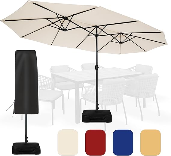 15 ft Patio Umbrella with Sand Bag Base and Cover, Large Outdoor Double-Sided Umbrella