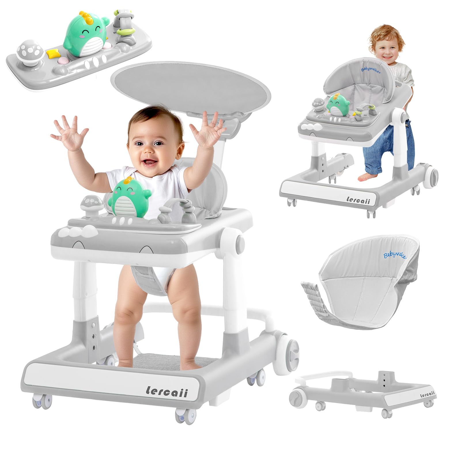 5-in-1 Baby Walker,Foldable Baby Activity Center with Wheels,3 Adjustable Height