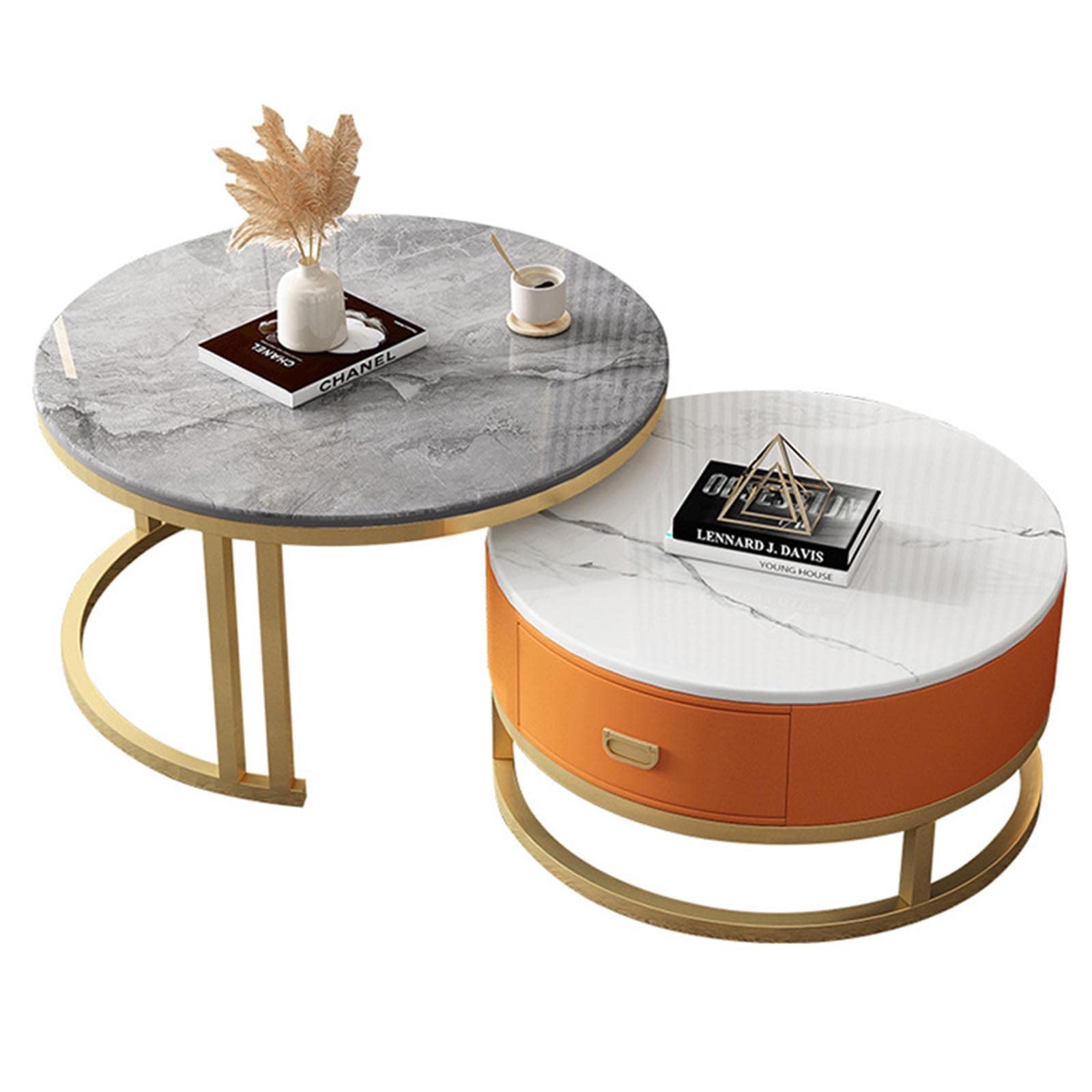 28in 20in Faux Marble Coffee Table for Living Room, Modern Coffee Table