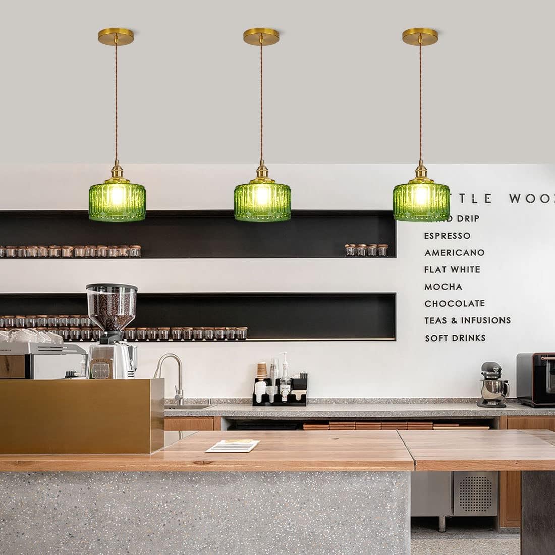 Qufute Modern Ceiling Pendant Light fixtures with White Scalloped Ceramics Shade