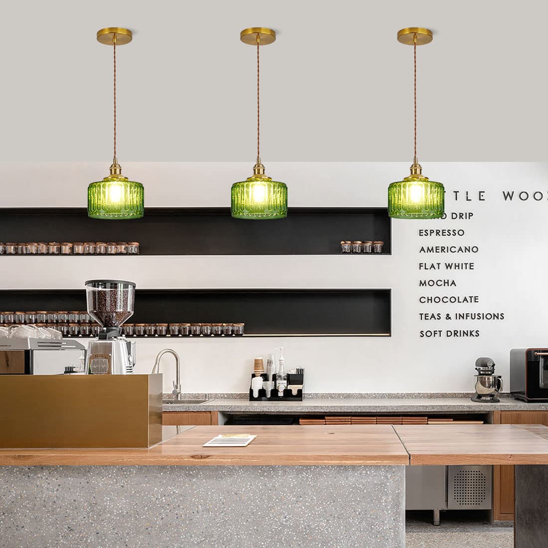 Qufute Modern Ceiling Pendant Light fixtures with White Scalloped Ceramics Shade