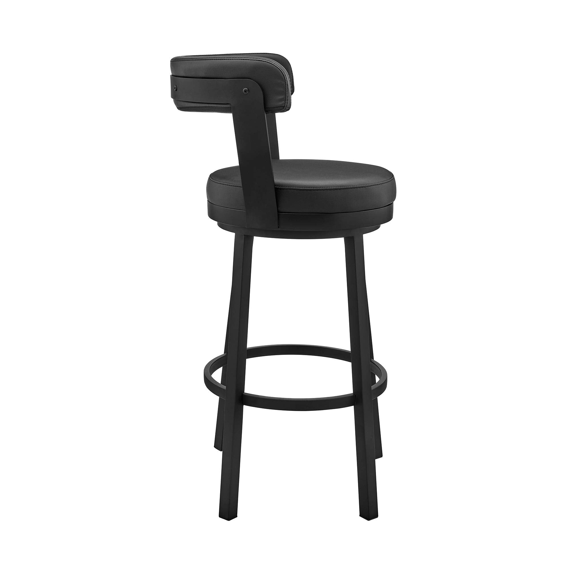 26" Seat Height Black Faux Leather and Black Stainless Steel Metal Swivel Bar