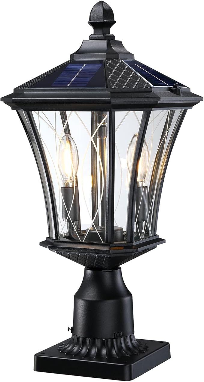 19.6" Solar Post Lights, Dusk to Dawn Outdoor Post Lights Solar Lamp Post Light