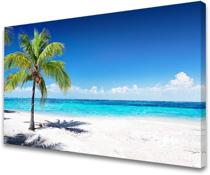 Large Canvas Wall Art Summer Ocean Waves Coconut Trees on Sands Beach