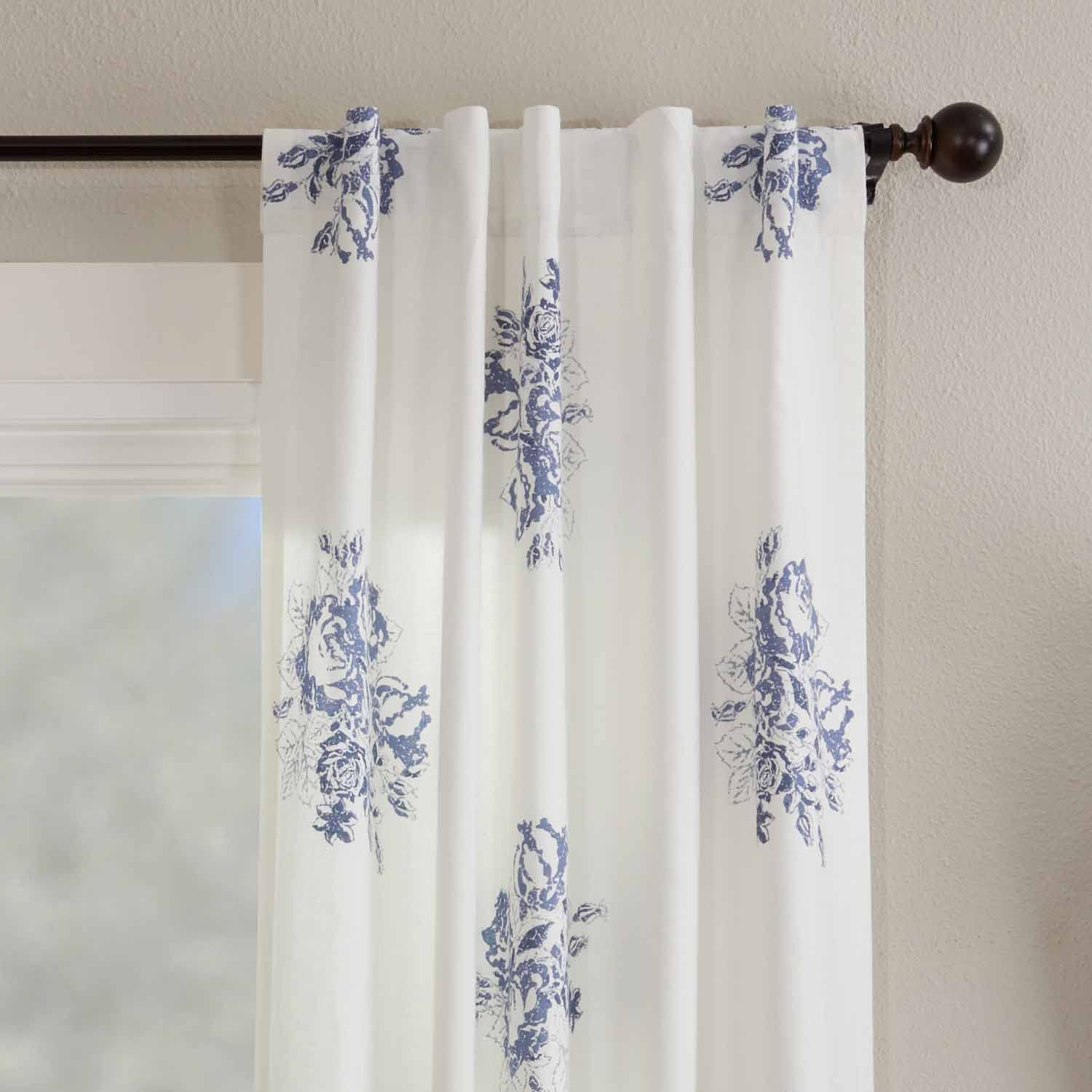 Lydia Blue Panel Curtains, Set of 2 Panels, 96" L x 50" W, Vintage Farmhouse