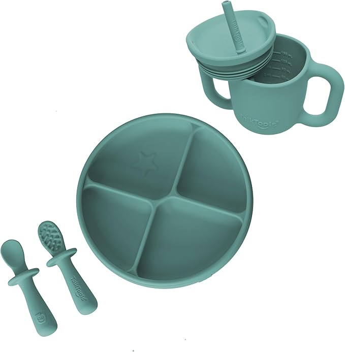 Baby Utensil Set – Silicone Training Cup, Plate and Twin Spoon Pack for Toddlers
