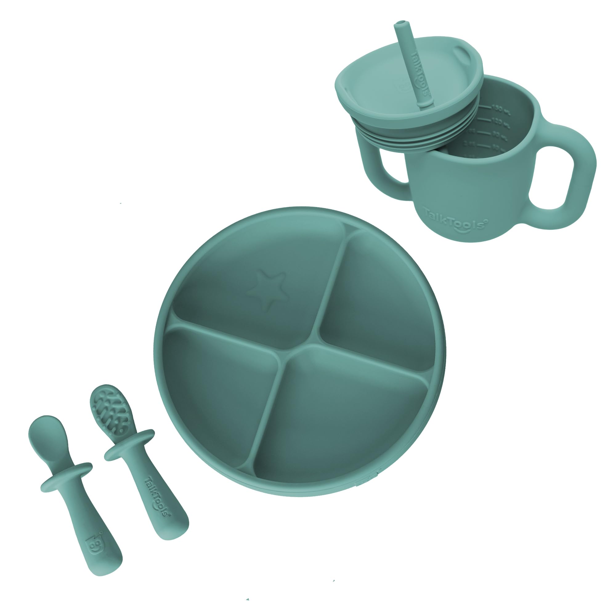 Baby Utensil Set – Silicone Training Cup, Plate and Twin Spoon Pack for Toddlers