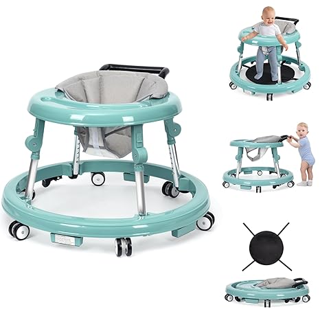 Walker Foldable with 9 Adjustable Heights, Baby Walker with Wheels Portable
