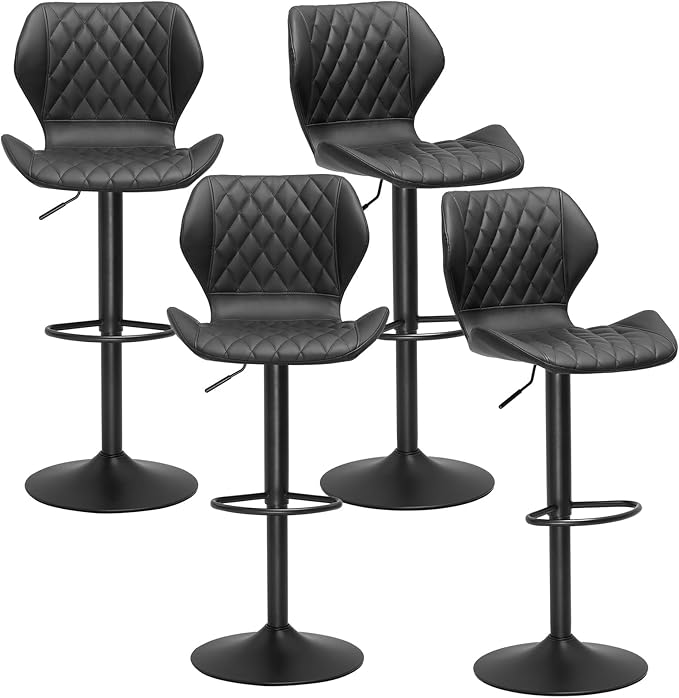 Bar stools Set of 4 Brown Leather Bar Stools, Adjustable Counter Height Barstools
