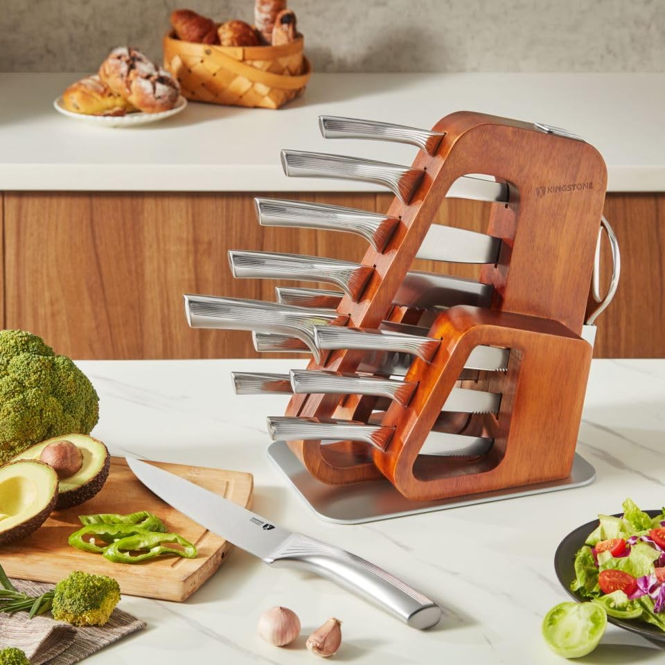 Kitchen Knife Set with Block,14 Pcs German Stainless Steel Knife Set with Built-in Sharpener