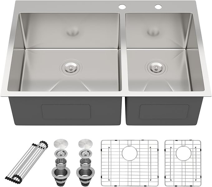 33 Inch Drop In Kitchen Sink Double Bowl - 33 x 22 Drop Sink Stainless