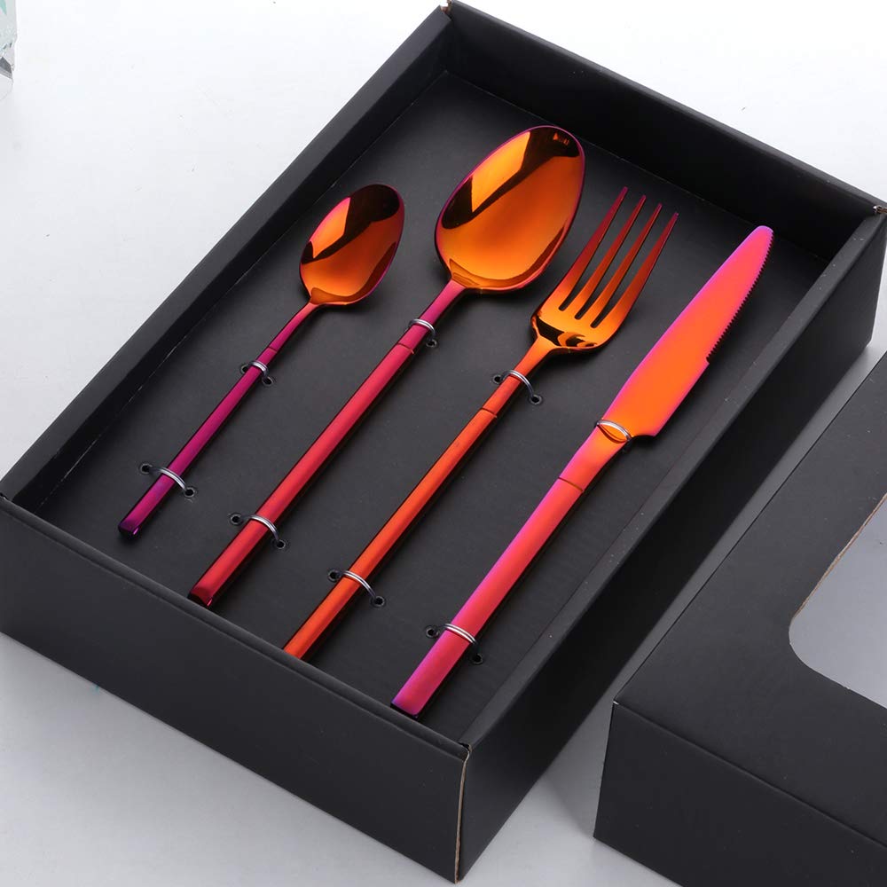 20-Piece Silverware Set, Orange Flatware Cutlery Set