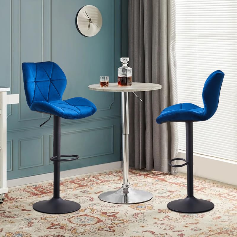 OFCASA Bar Stools Swivel Height Adjustable Barstools with Backrest and Footrest, Velvet Counter Stools for Kitchen, Dining Room, Bar(Blue 2pcs/Set)