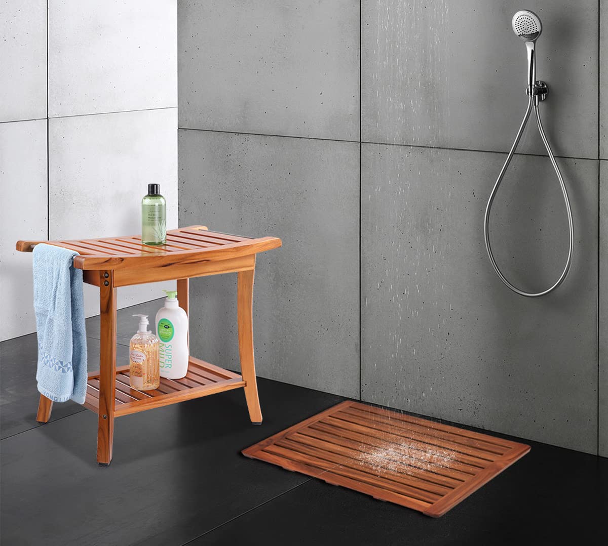 (24"x18") Teak Wood Bath Mat, Shower Mats for Bathroom