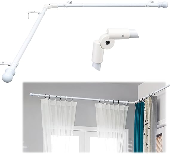 Corner Curtain Rod for Windows 30 to 136 Inches, L-shaped Curved Heavy Duty Corner