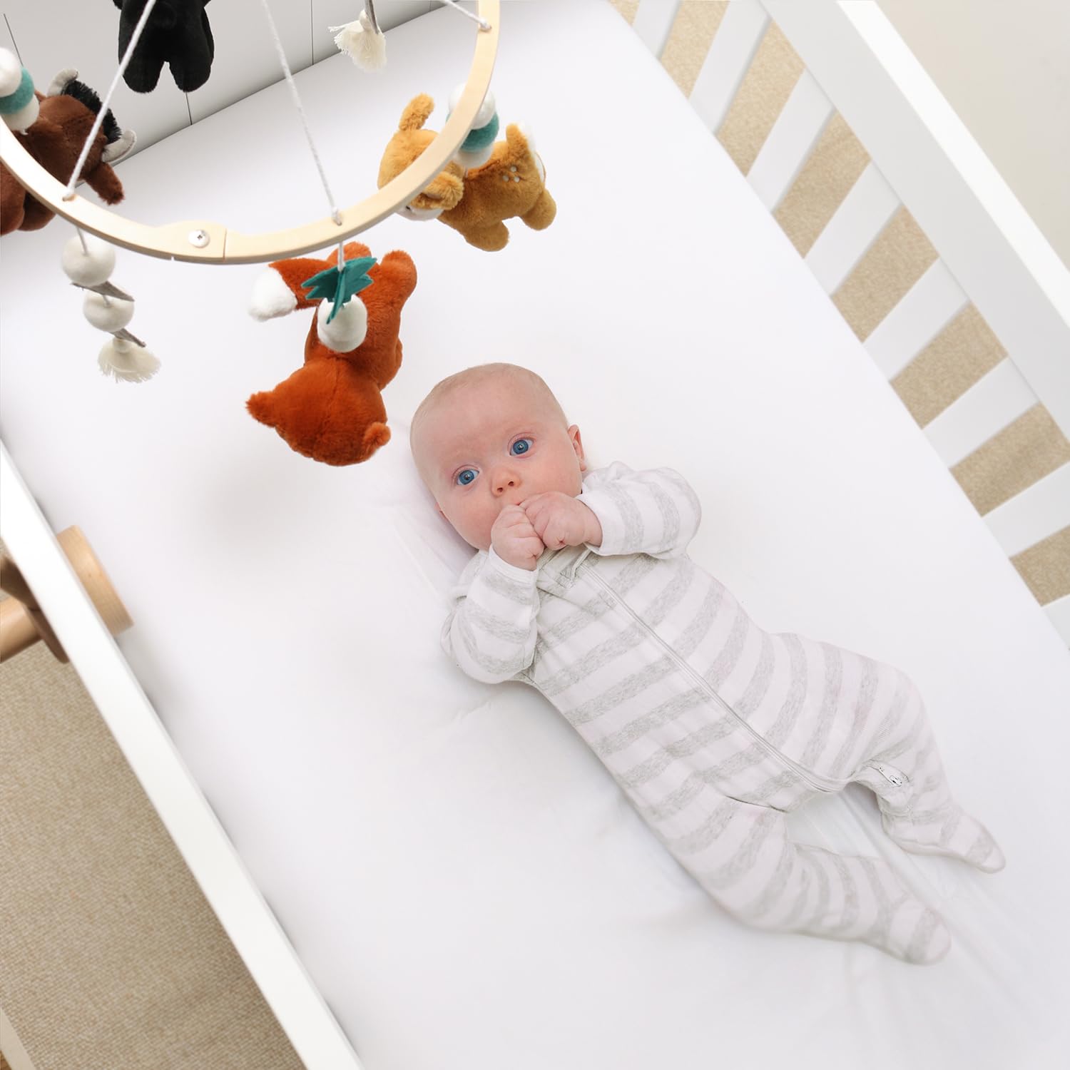 Crib Mobile for Boys or Girls - Wooden Musical Baby Crib Mobile with 12 Lullabies