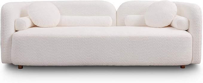 Japandi Style Boucle Sofa, Modern Tight Curved Back Sofa, living room