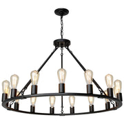 Wagon Wheel Chandelier, 15 Light Black Farmhouse Chandeliers for Dining Room