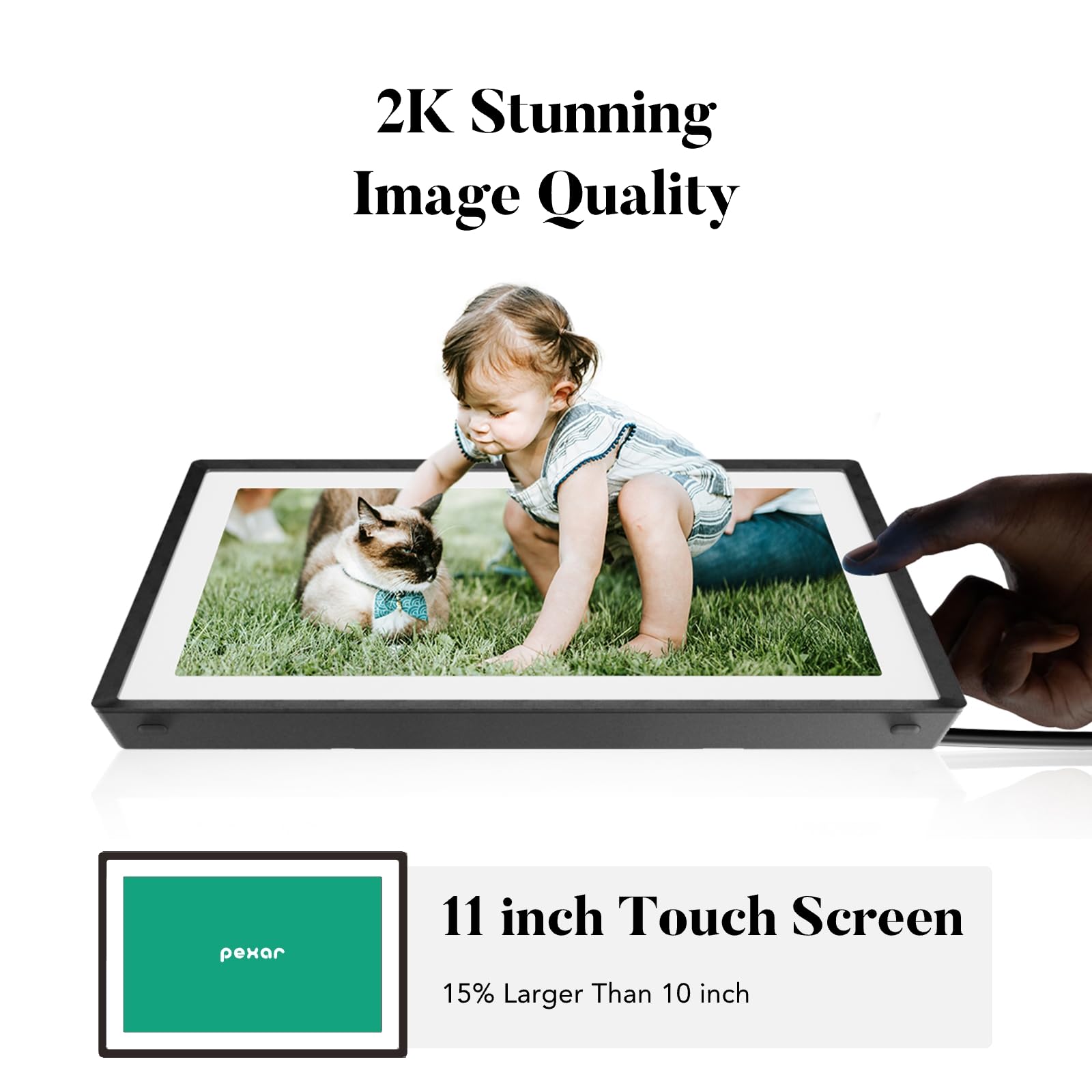 pexar by Lexar Digital Picture Frame, 2K Resolution Ultimate Clarity, 11'' Anti-Glare Touch Screen Stunning Under Lighting, WiFi Photo Frame 32GB for Home Decor, Gifting, Share Photos/Videos via APP