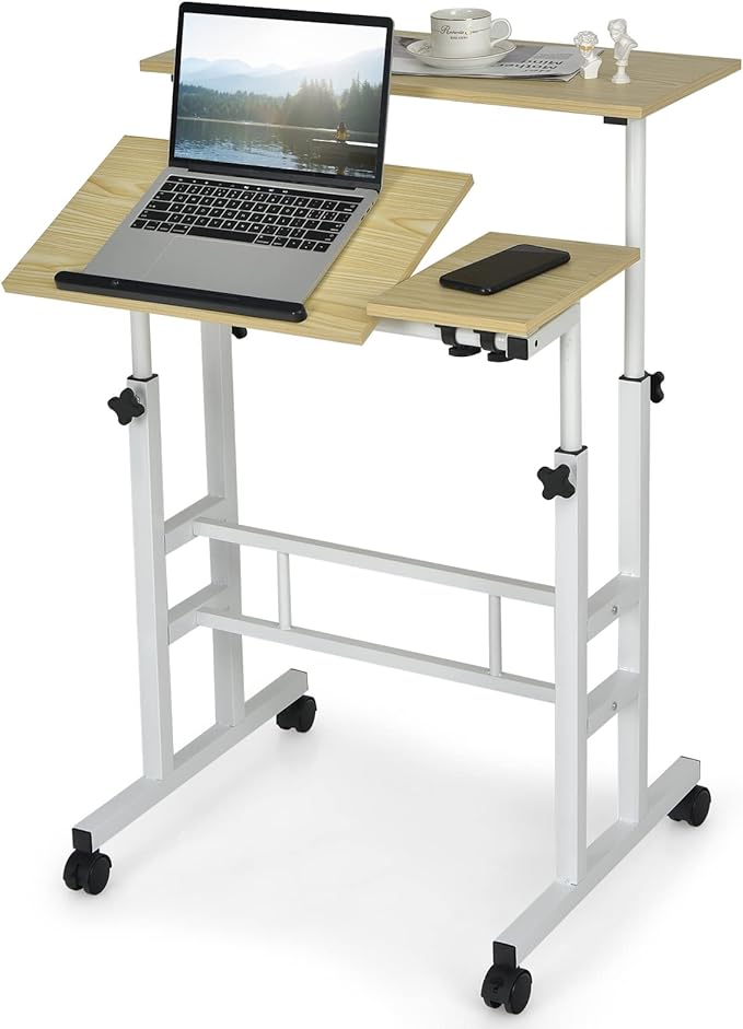 Height Adjustable Home Office Desk with Standing & Seating 2 Modes