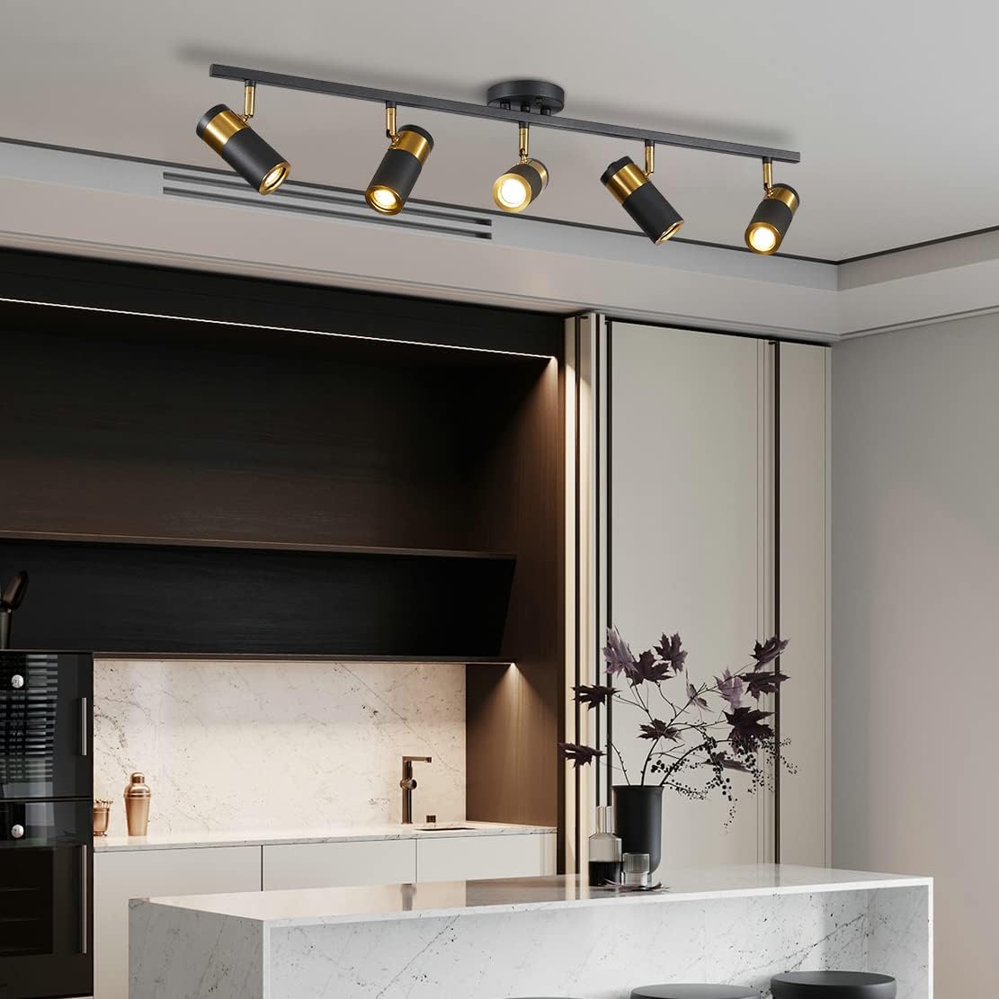 Black 5 Lights Spot Fixture Matte Black LED Track Lighting Fixtures Modern Flush Mount