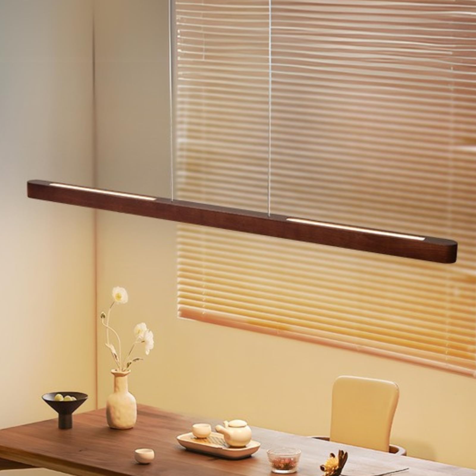 43.3in Wood Kitchen Island Light, Rustic Linear Chandelier, Farmhouse Pendant Lights