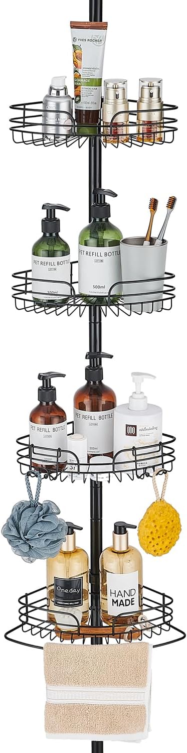 Grey Shower Caddy Tension Pole for Bathroom, Stainless Steel Corner Shower Caddy