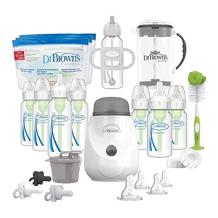 Natural Flow Baby Feeding Set with Anti-Colic Bottles, Transition Cup, Brush,