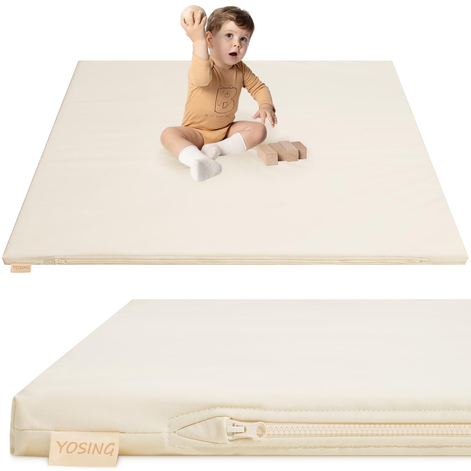Padded Baby Play Mat, Vegan Leather 50x50 Playpen Mat, Waterproof Tummy Time Mat