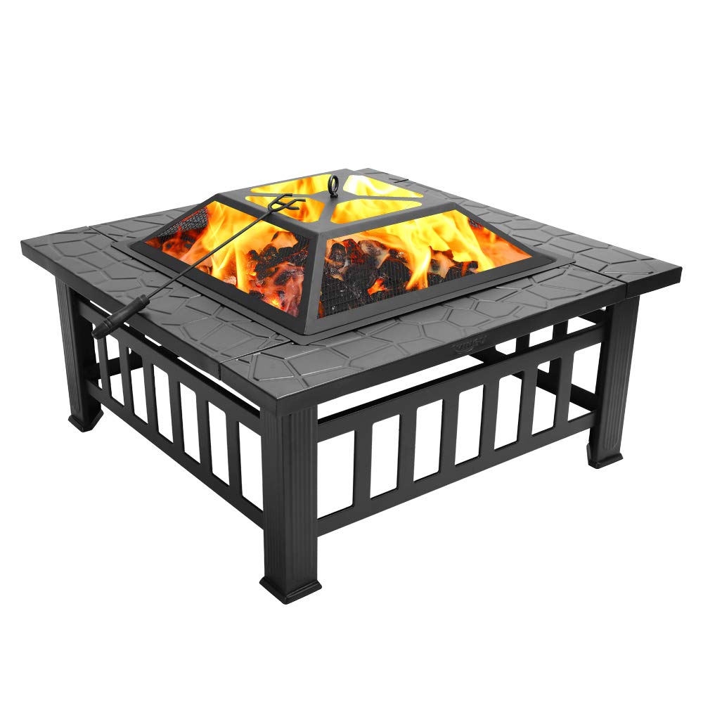 Metal Fire Pit Outdoor Backyard Patio Garden Square Stove Brazier