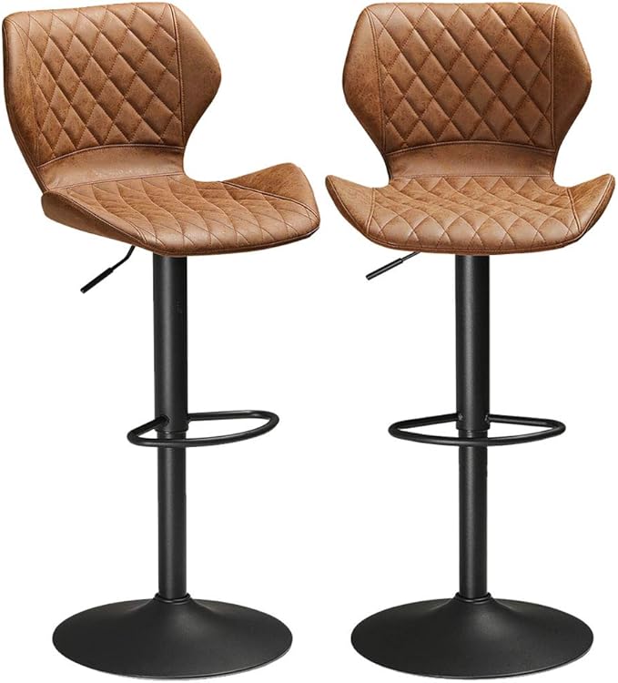 Bar stools Set of 4 Brown Leather Bar Stools, Adjustable Counter Height Barstools