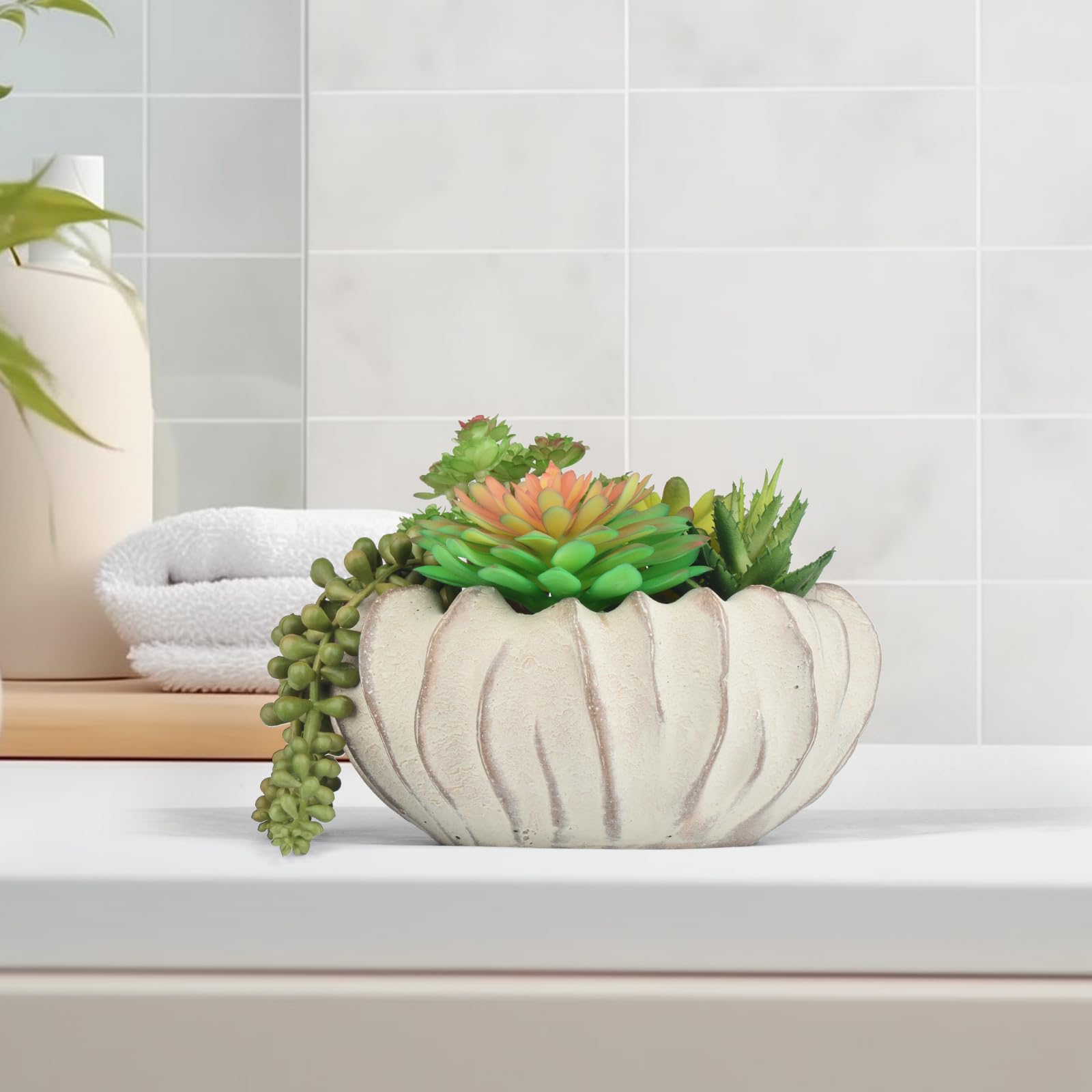Succulent Artificial Plants in Cement Pots - Decorate Your Home and Office
